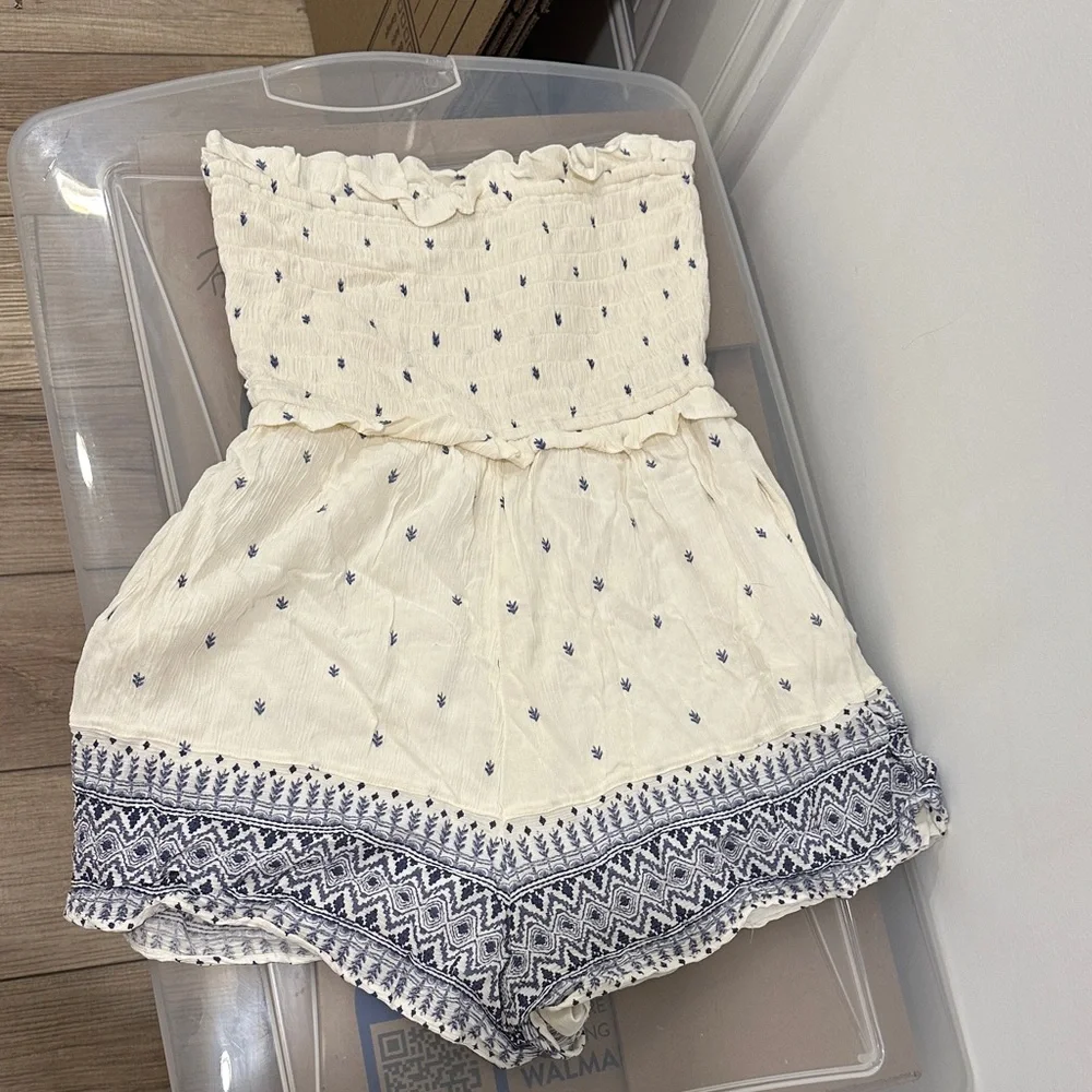 American Eagle Outfitters Cream and Blue Jumpsuit - Picture 2 of 2